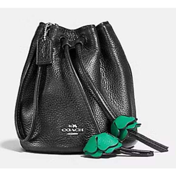 Coach petal black pebbled leather Tulip bucket bag Wristlet - Picture 1 of 5